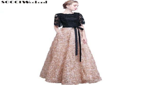 Socci Weekend Vestidos elegantes para madre de la novia Flores de encaje negro Vestido de fiesta formal para mujer Vestido de noche Robe De Soiree SH1907087778627