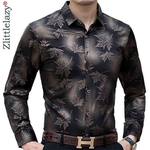 Camisas de diseñador de hoja de arce de manga larga social Hombres Slim Fit Vintage Fashions Camisa para hombres Vestido de hombre Jersey Ropa 36565 210626