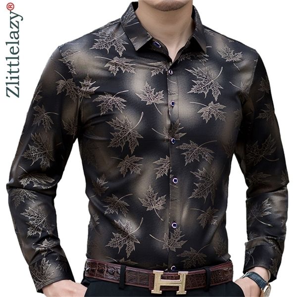 Camisas sociales de manga larga con diseño de hoja de arce para hombre, camisas ajustadas a la moda Vintage para hombre, vestido de hombre, ropa de Jersey 36565 220401