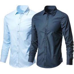 Social Mens Shirt Business Long Mange Nantinging est décoré Bureau professionnel décontracté facile à prendre soin de couleur solide 240418