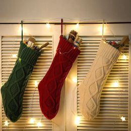 Chaussette De Noël Tricoté Bas Décor Festival Sac Cadeau Cheminée Arbre De Noël Ornements Suspendus Décor Rouge Blanc Chaussettes De Noël