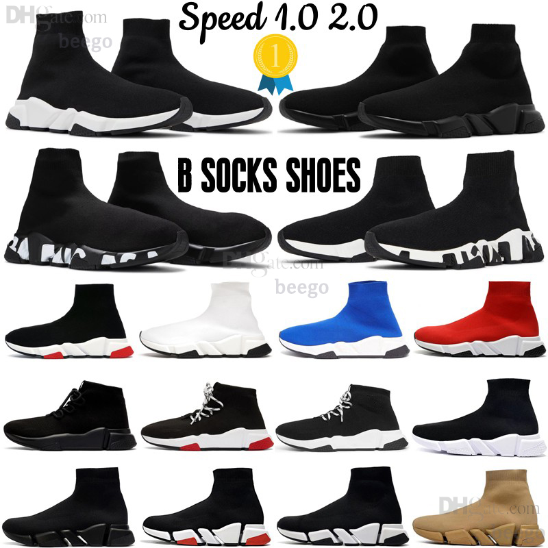 Soas de sapatos designer masculino Sapatos casuais Speed Speed Trainer Socks Speeds de bota Runners Runner Sneakers Knit Women 1.0 2.0 Triple Triple Black White Red Lace Sports