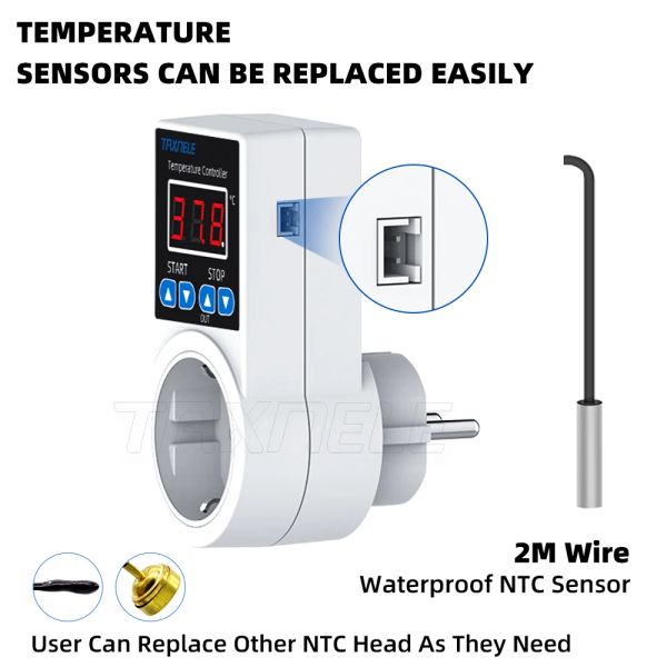 Socket thermostat Contrôleur de température numérique Sortie de socket 110V 220V sonde de capteur NTC Chauffage de refroidissement US US UK