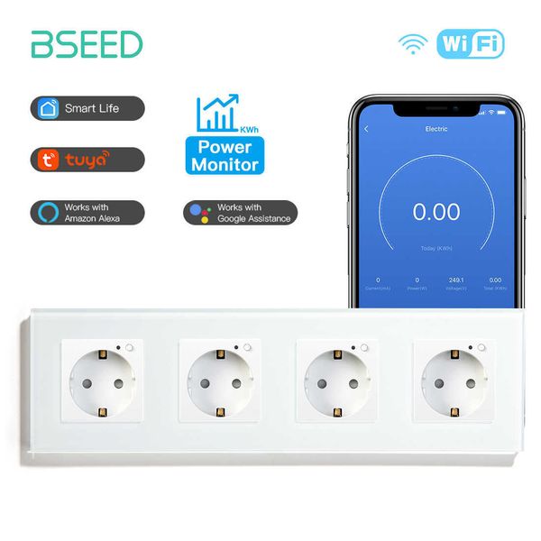 Prises BSEED Four Wifi Smart Socket Prises murales électriques en verre Prise en charge standard de l'UE Tuya Smart Life Google Alexa Yandex Voice Control Z0327