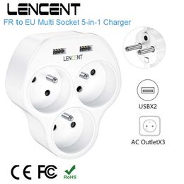 Sockets LENCENTcargador mltiple de pared para el hogar y la Oficina adaptador 5 en 1 con 3 salidas de CA y 2 puertos USB proteccin contra sobrecarga FR a EU Z0327