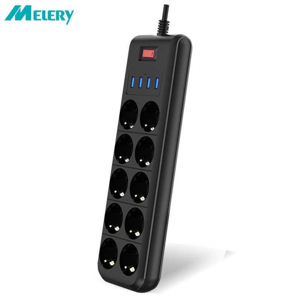 Sockets Melery Strip de 10 vías Eu Eu enchufe de la UE Socket USB Puerto de carga de 2m Cable Computadora TV TV Smartphone SmartHit Electrodomésticos Z0327