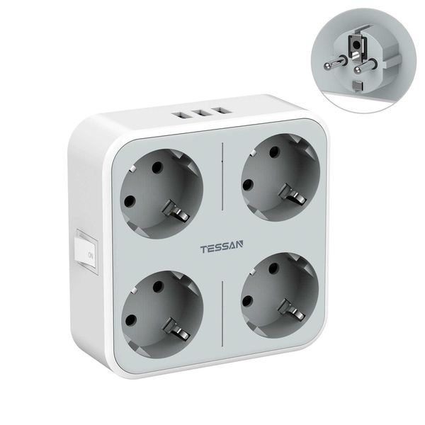 Enchufes TESSAN EU Plug Multitap Strip con interruptor 4 salidas 3 puertos USB múltiples enchufe europeo adaptador de enchufe USB de pared para el hogar Z0327