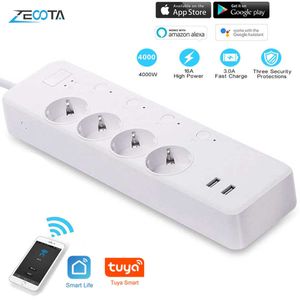 Sockets WiFi Tuya Smart Strip EU -plug -outlet USB Sockets Monitoring Consumptie Remote onafhankelijke controle door Google Home Alexa Z0327