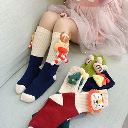 Sokken 2 paar/lot kinderen knie high cartoon herfst winter baby katoen sock festival kerstjongen meisjes peuter 1 tot 12 jaar