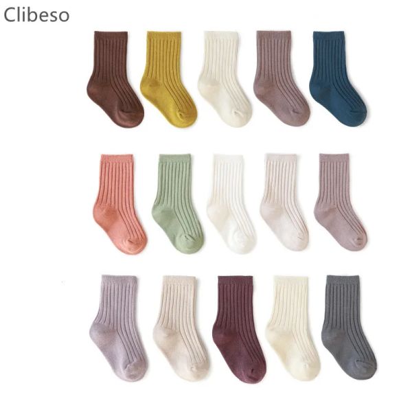 Chaussettes 2023 enfants chaussettes en coton côtelé couleur unie filles garçons cheville longueur chaussette bébé nouveau-né chaussettes