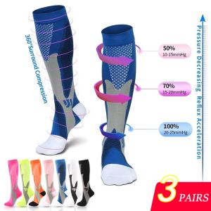 Sokken 3 paren Compressiesokken Man Woman Cycling Running Football Knie High Sport Socks 2030 MmHg Diabetes Medische verpleegkundige kous