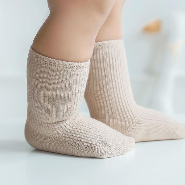 Chaussettes 3 paires/ensemble bébé garçons couleur unie enfants printemps automne coton respirant garder au chaud sol anti-dérapant filles