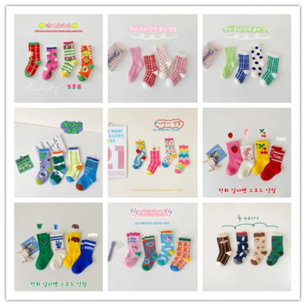 Calcetines 4 par/lote niños suave algodón primavera otoño calcetines bebé niño niña lindo dibujos animados moda coreana calcetines deportivos regalo para niños