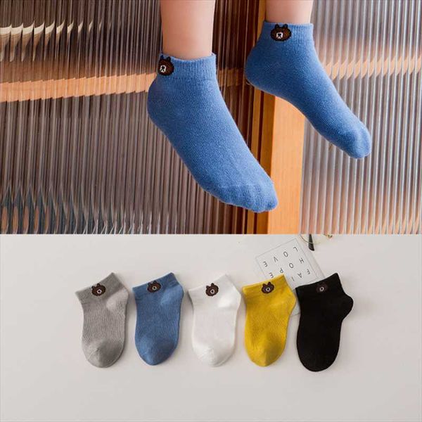 Chaussettes 5 paires/lot dessin animé imprimé bateau anti-dérapant pour enfants pour bébé garçons filles enfants court coton taille 1 à 12 ans