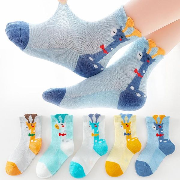 Calcetines 5pcs primavera verano niños transpirables delgadas malas lindas animales de animales rayas para niñas para niños