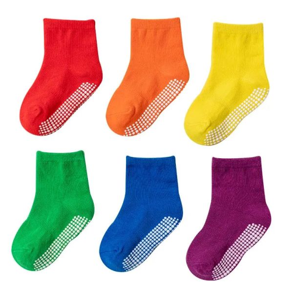 Chaussettes 6 paires anti-aslip enfant blanc chaussettes pour enfants garçons filles solides bébé nature non glissade enfants accessoires de coton 17 ans