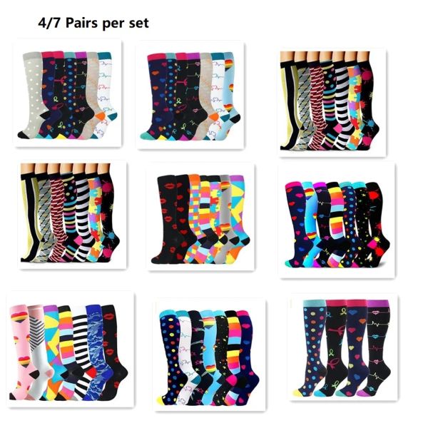 Chaussettes de compression chaussettes 4/7 paires / sections de sport extérieures pour femmes chaussettes de compression en cours d'expédition à cyclisme