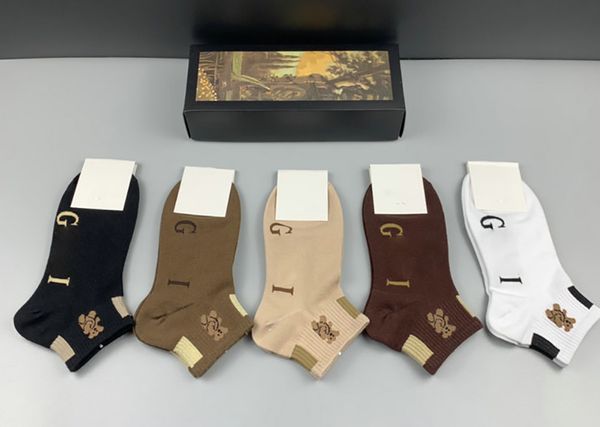 Calcetines Diseñador Damas Pareja Lujo Invierno Malla Impresión de letras Algodón bordado Conjunto de 5 piezas