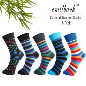 Chaussettes Emilback 5 PRS / Lot Homme coloré Happy Funny Casual Long Bamboo Chauques de haute qualité très doux Antibactérien Big Size respirant