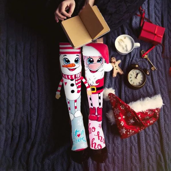 Calcetines Decoraciones navideñas divertidas Hasta la rodilla Papá Noel Muñeco de nieve Novedad Zapatillas acogedoras para mujeres para niñas Mujeres Mullido