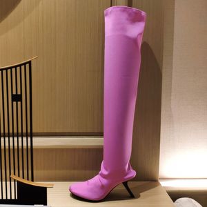 chaussettes bottes tricotées à talons hauts filles décontracté bottes hautes talons pointus femmes robe chaussons de fête de mariage sans lacet dames mocassions pompes chaussures