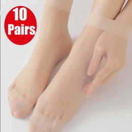 Chaussettes Bonneterie 10 paires de chaussettes d'été en verre transparent et soie chaussette femme ultra fine respirante couleur unie et pas cher P230515