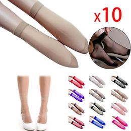 Sokken Kousen 10pairs set Sexy Ultradunne Transparante Zijde Kort Voor Vrouwen Zomer Enkel Elastische Huid Snoep Kleur Nylon Female1288N