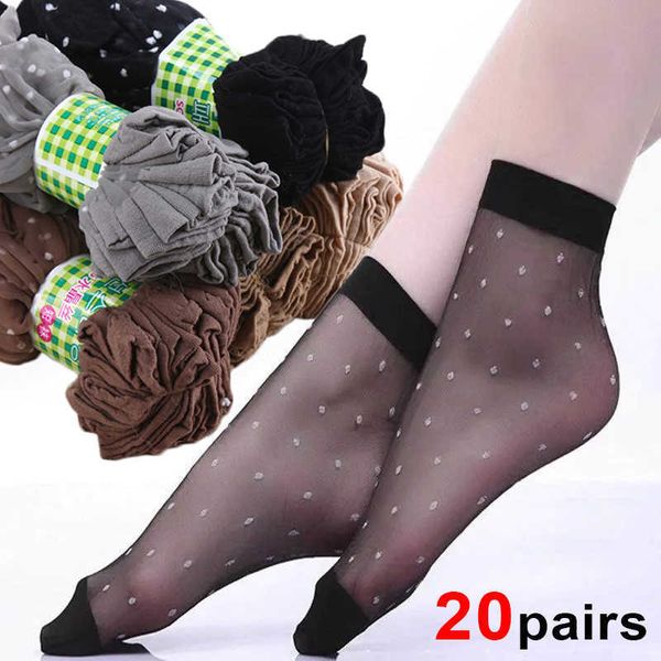 Chaussettes Bonneterie 20 Paires Chaussettes De Couleur De Peau Ultra-minces Dot Transparent Femme Mince Chaussettes De Soie De Cristal Nylon Dames Élastique D'été Court Cheville Chaussette P230516