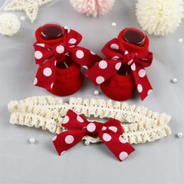 Chaussettes bonneterie 2 pièces bandeau ensemble bébé infantile anti-dérapant mignon coeur rayé rouge arc noël douche cadeau 2634