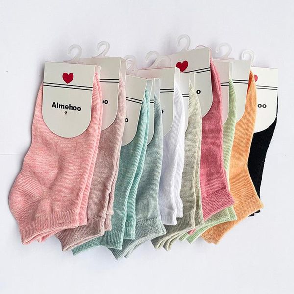 Chaussettes bonneterie 5 paires couleur unie Style coréen femmes ensemble basse fille courte cheville Cool Streetwear mince décontracté Femme Socken Vrouwen