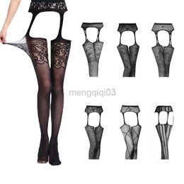 Sokken kousen zwarte sexy kousen vrouwen lingerie kousenband elastische gaas panty's hoge taille visnet kousen met riem pantyhose vrouwen intiem y23