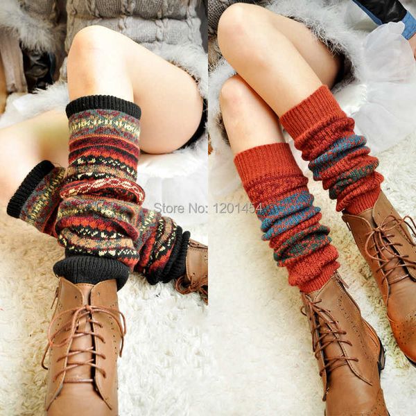 Calcetines Calcetería camuflaje tono calentadores de piernas de lana gruesa calcetines hasta la rodilla para mujer y puños de bota moda 2014 polainas de niña de primavera T221107