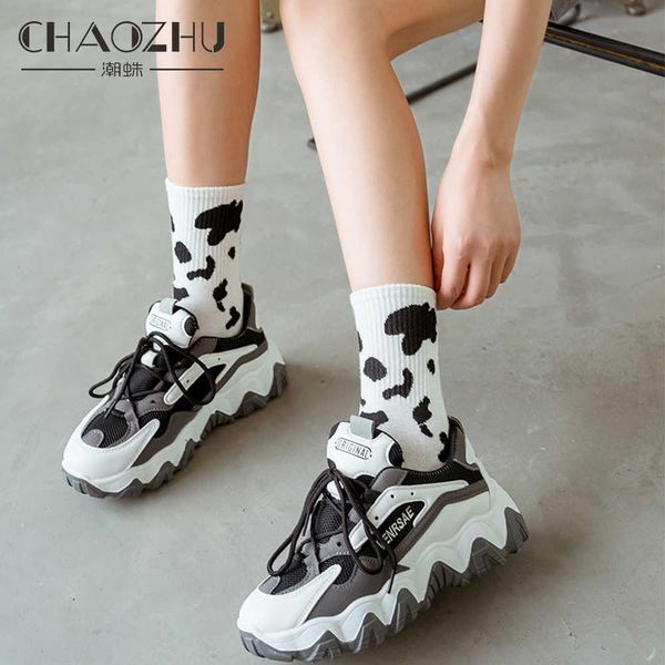 Socks Hosiery Chaozhu women's daily socks cartoon pattern socks of character fashion rib stretch 4 seasons black and white P230511