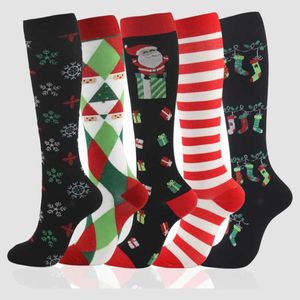 Chaussettes Hosiery Christmas Compression Choques pour hommes femmes Santa Claus / TR Snowflake Running Randing Choques pour prévenir les varices comme cadeaux Y240504