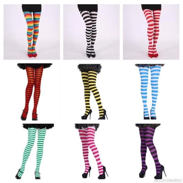 Calcetines Calcetería Medias de Navidad Niñas Medias de rayas multicolores Longitud completa Fiesta de vacaciones Fiesta de Halloween Cosplay CostumeSocks