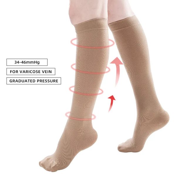 Chaussettes Bonneterie Bas de compression à bout fermé 34 mmHg Chaussettes varices Unisexe Classe 3 Pression Mollet Manches Large S-7XL 231215