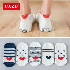 Sokken Kousen CXZD 5Pairs Aankomst Vrouwen Katoen Roze Leuke Kat Enkel Korte Casual Dier Oor Rood Hart Gril 35-402476