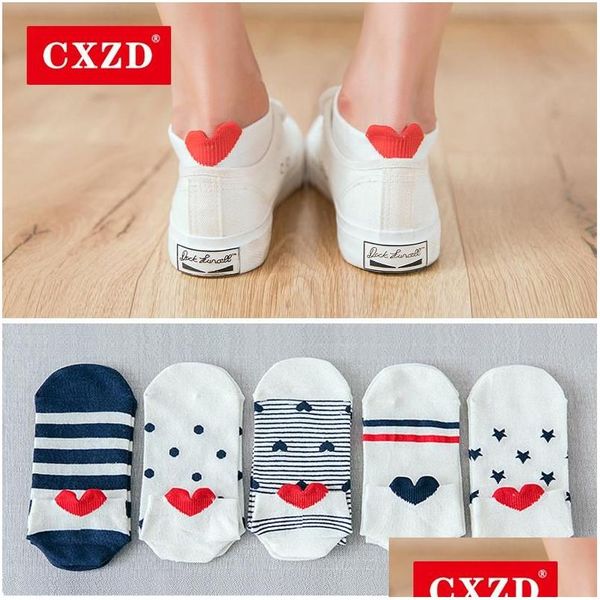 Chaussettes Hosiery Cxzd 5Pairs Arrivée Femmes Coton Rose Mignon Chat Cheville Courte Casual Animal Oreille Coeur Rouge Gril Drop Livraison Vêtements Und Dhbu0