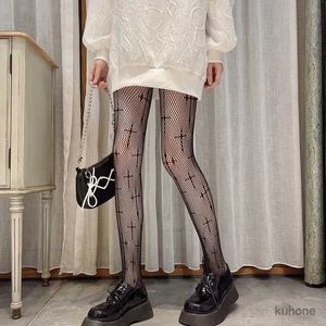 Sokken Hosiery Gothic Lolita Girls Cross Print Club Panty Cosplay Mesh Summer Dunne Nylon Long Sock Women Sexy Body Kouones Fishnet Panty