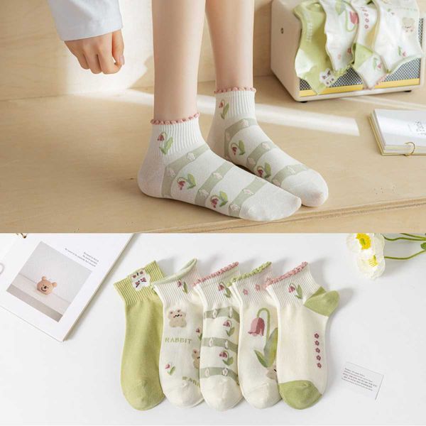 Chaussettes Bonneterie Vert Chaussettes Courtes Coton Respirant Dessin Animé Japonais Mignon Chaussettes Femmes Mode Harajuku Low Cut Cheville Chaussette Pantoufles P230517