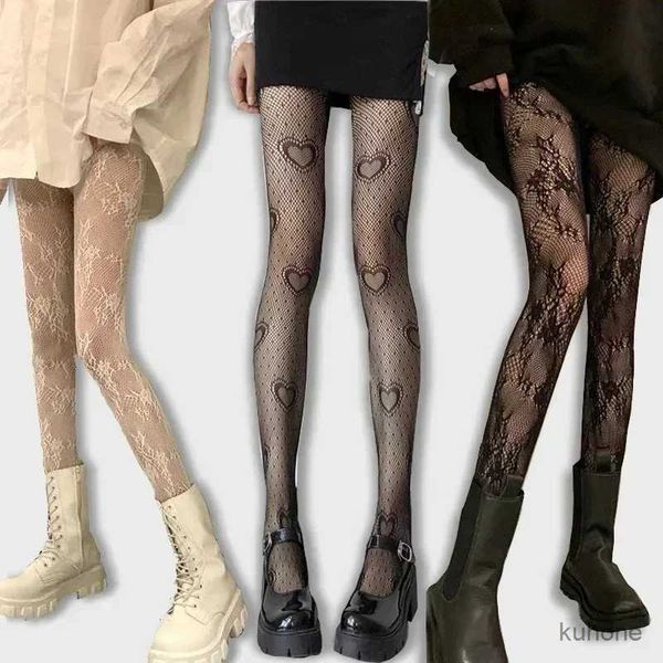 Chaussettes coeur hosiery fleur maillage japonaise fille lolita ins collants bass de poisson blanc pantyhose femelle pour femmes legging d'été bas