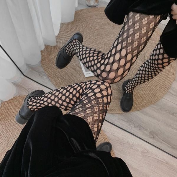 Chaussettes bonneterie évider Sexy femmes collants sans couture Lingerie maille résille Nylon noir femme bas femme bonneterie