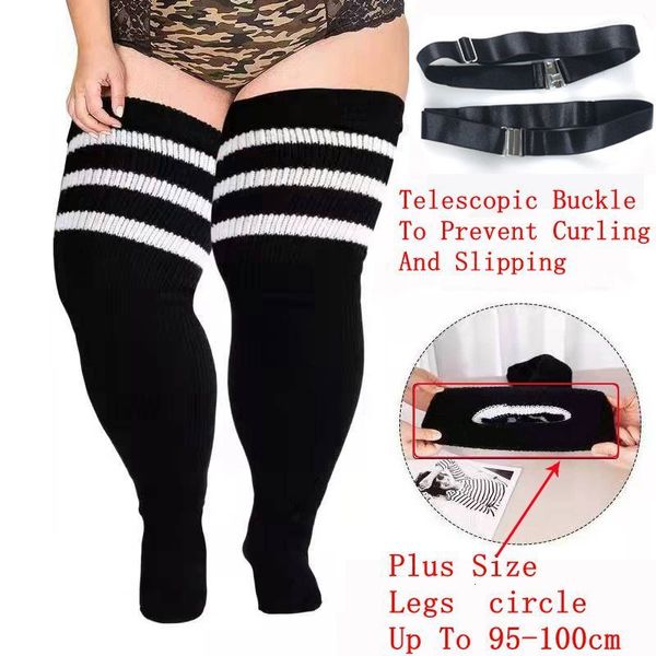 Calcetines Hosiery Japanese Cotton Mhigh sobre la rodilla Calcetines altos para mujeres Medias de muslo largas a rayas con hebilla 230215