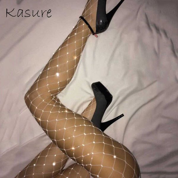 Chaussettes Bonneterie KASURE Collants brillants avec strass Collants résille Bas Sexy Femmes Collants Sparkle Multi Color Diamond Big Net Collants T220930