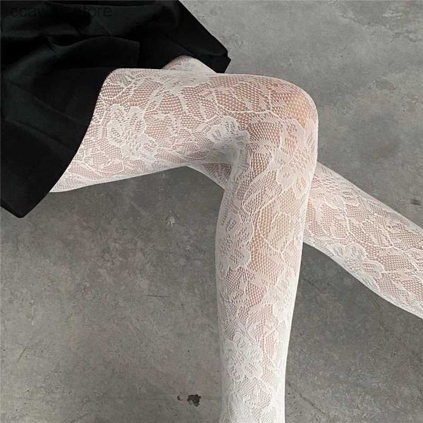 Chaussettes Bonneterie Lolita Dentelle Bas Résille Collants Rétro Slim Super Stretch Leggings Bas Sexy Modèle Sous-Vêtements Femmes Collants Blancs T231104