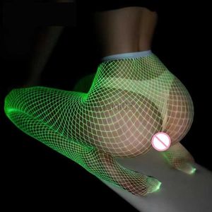 Chaussettes Bonneterie Lumineux Résille Bas Femmes Ouvert Entrejambe Mesh Collants Taille Haute Bas Perspective Glow In The Dark Body Collants Y23