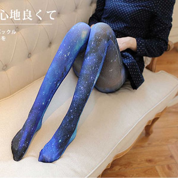 Chaussettes Bonneterie Nouvelle Étoile Japonaise Velours Épais Leggings Bas Collants Imprimé Tatouage Chaussettes Femmes Automne Et Hiver T220930