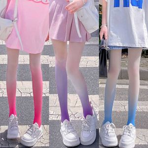 Calcetines Calcetería Oxígeno Sexy Color Degradado Medias Mujer Chica Caliente 2022 Productos de Venta de Verano Tinta Rosa Azul Púrpura Mujeres Pantimedias 15D Y2211