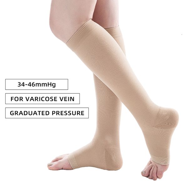 Chaussettes hosiery plus taille 34-46 mmhg bas de compression Unisexe Grade 3 Open Toe chaussettes varicose Veines Traitement Pression graduée 230316