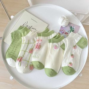 Sokken HOSIERENE PRINT Sweet Girls Short Socks Cute Cartoon Japanse groene sokken vrouwen mode Harajuku low gesneden enkel sokken Sox P230517